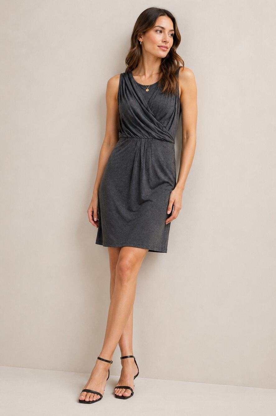 Garnet Hill Gray Faux Wrap Sleeveless Jersey Dress XS Minimalist Career